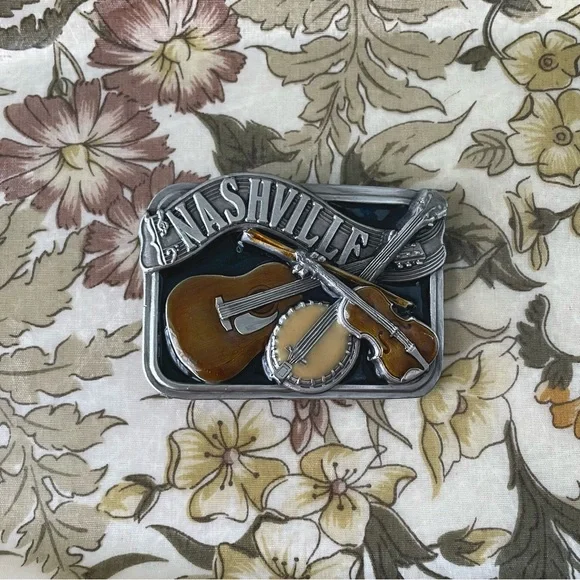 Bergamot Brass WorksVtg 1984 Nashville Guitar Heavy Duty Metal Belt Buckle